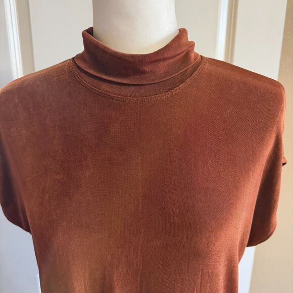 Chico's Travelers Size 2 Large Burnt Sienna Mock Neck Cap Sleeve Top Blouse - Picture 2 of 15
